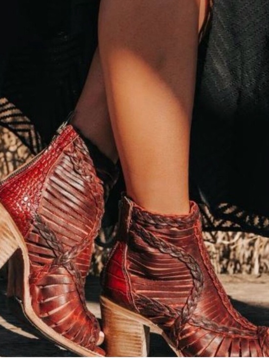 Freebird by Steven Shoes - Freebird by Steven Red-Brown Braided Leather Ankle Boots